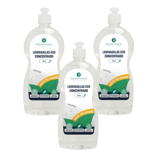 Embalagem de 3 Máquinas de lavar louça manuais hipoalergénicas sem perfume ECO Planeta Huerto 750 ml