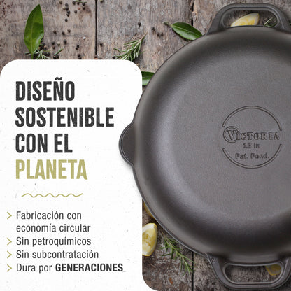 Victoria Paellera Hierro Fundido Curado Inducción 33cm, Apta Fuego, Barbacoa, Horno Cast Iron Skillet, 37574, Negro_5