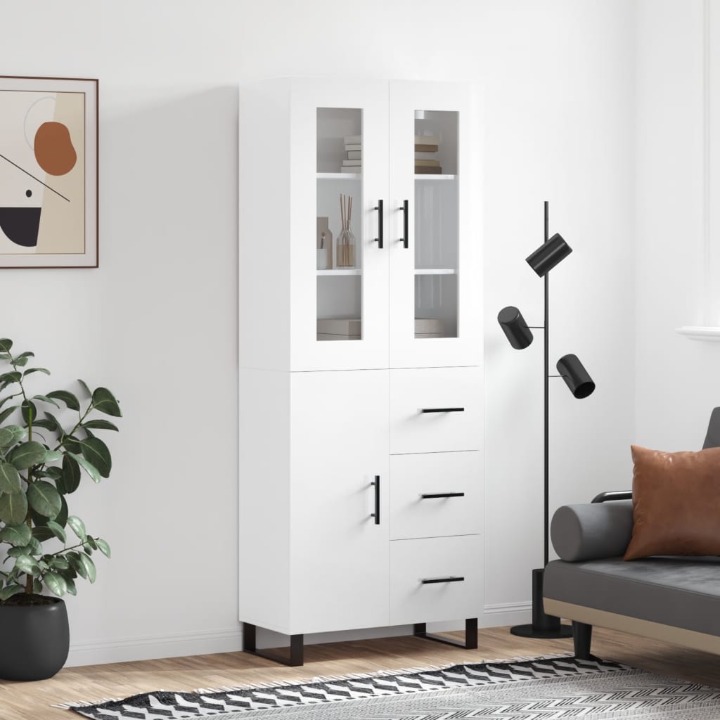 Aparador Alto Madera Contrachapada Blanco Brillo 69,5x34x180 Cm_0