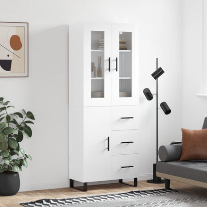 Aparador Alto Madera Contrachapada Blanco Brillo 69,5x34x180 Cm_0
