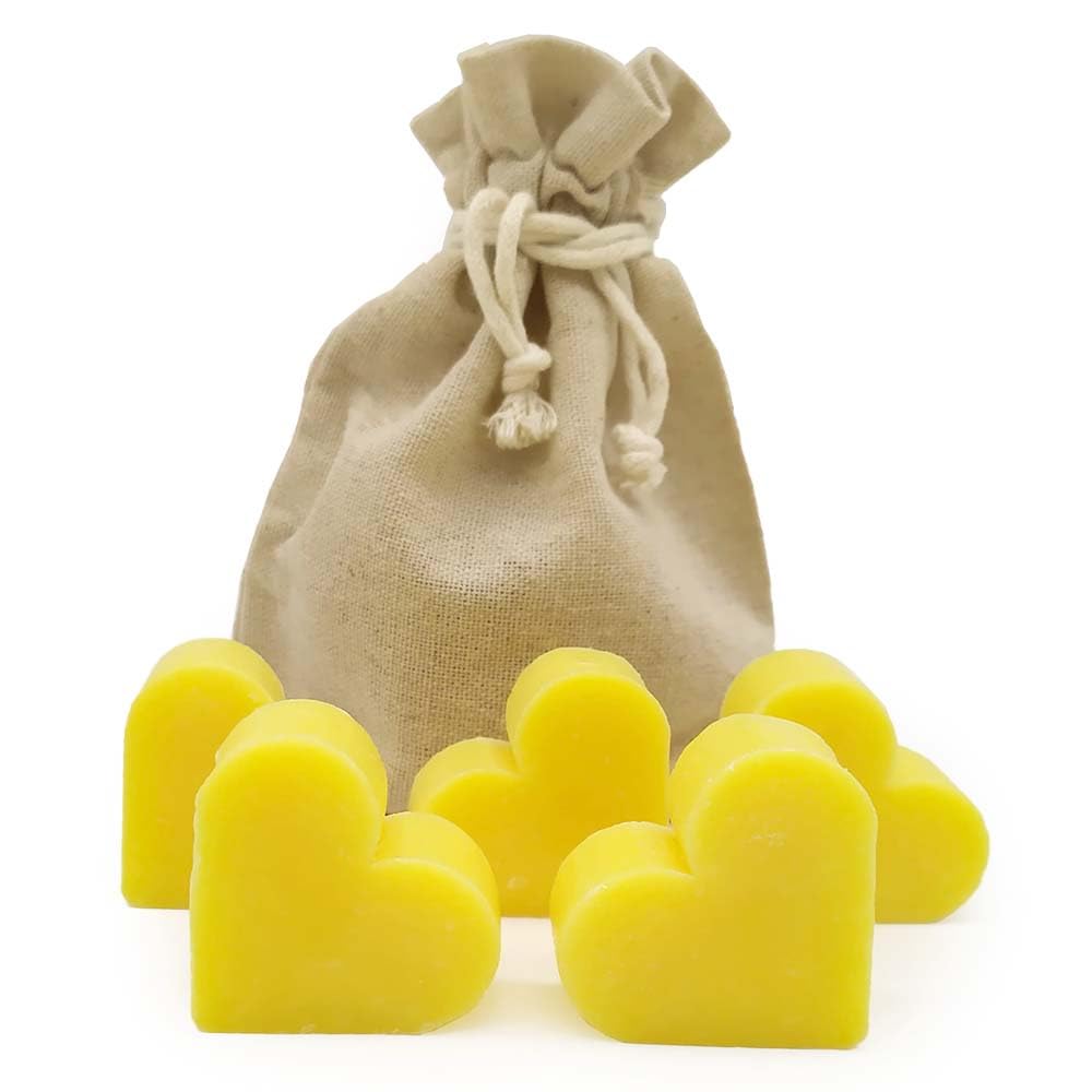Bolsa De Yute Con 5 Jabones - Aroma Pomelo - Jabón De Glicerina Con Forma De Corazón - Detalle Para Invitados_0
