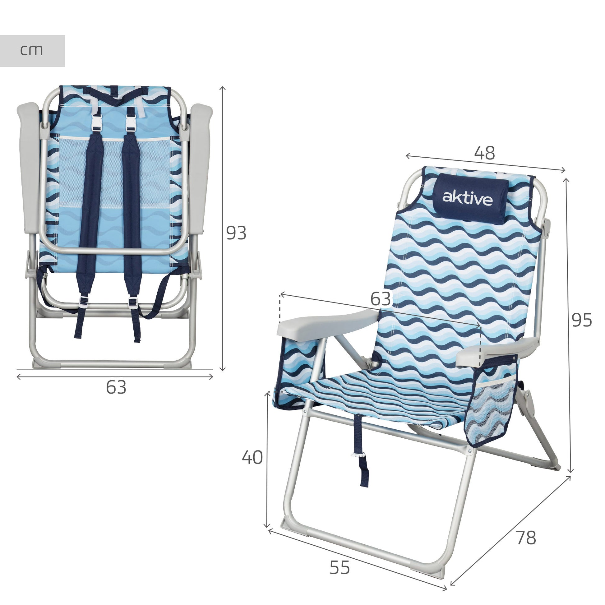 Aktive Silla De Playa Xl Plegable De Aluminio 5 Posiciones Con Asas Mochila Aruba_3