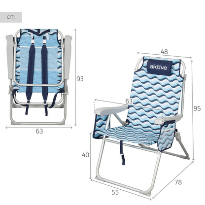 Aktive Silla De Playa Xl Plegable De Aluminio 5 Posiciones Con Asas Mochila Aruba_3