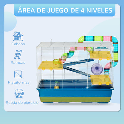 Pawhut Jaula Para Hámster Grande 79x46x60cm Con 3 Plataformas Tubos Comedero_5