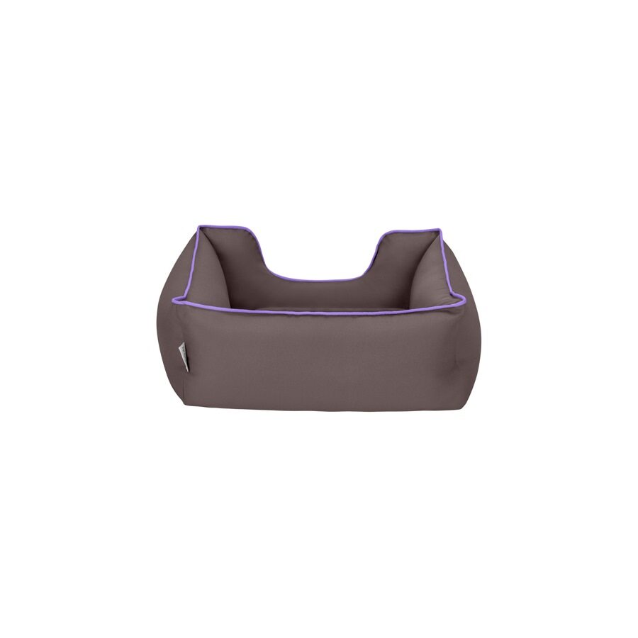 Cama Rectangular Confortable Impermeable Para Perro Wuapu Begur 80x65 Cm Marrón Con Detalle Lavanda_2