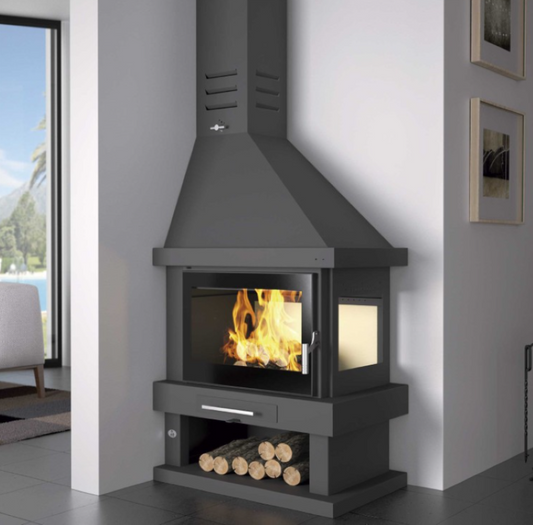 BRICOSOL Chimenea Leña 2 Caras FM Modelo C-302 Dk interior Vermiculita, Cristal Serigrafiado en Puerta_0