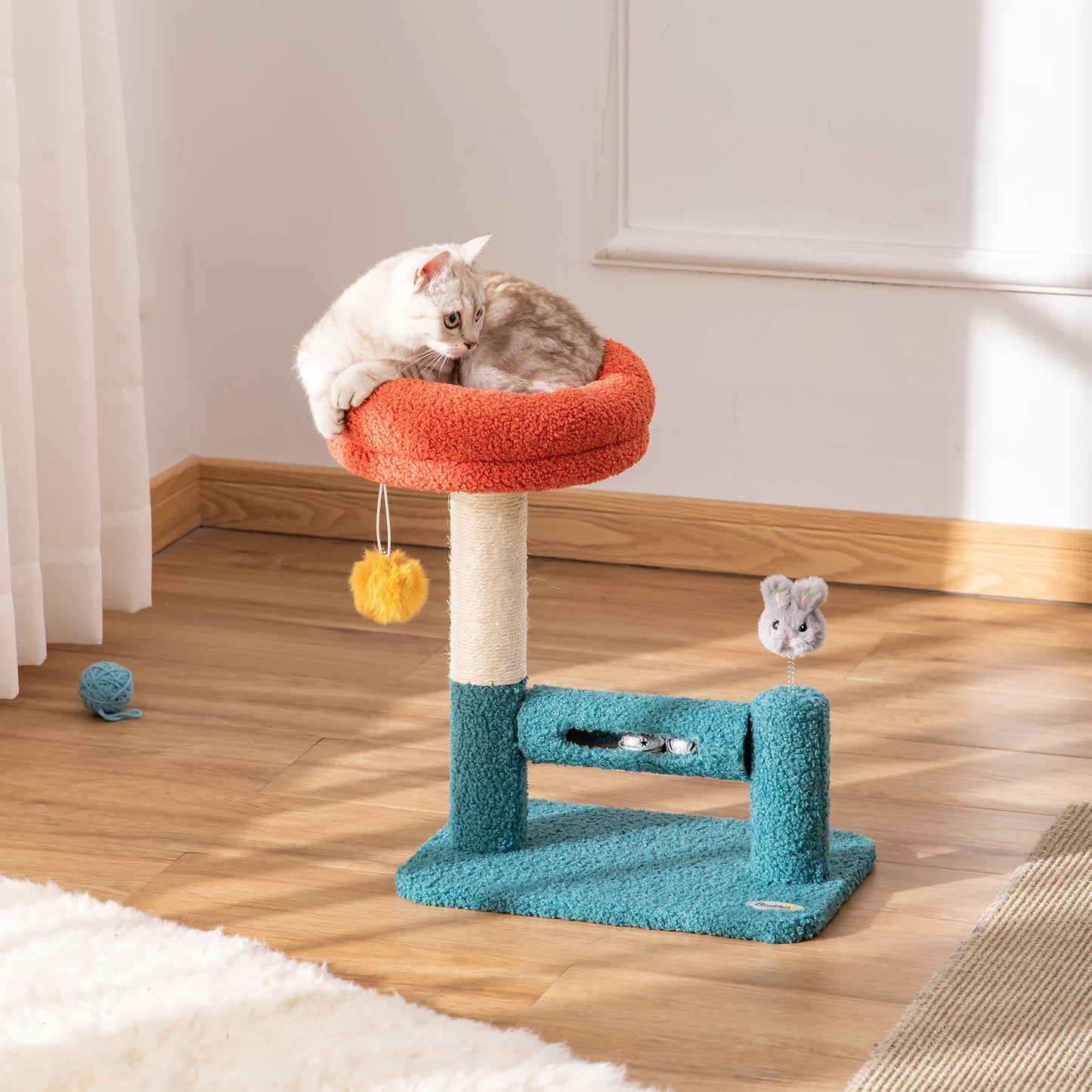 Pawhut Rascador Para Gatos Con Cama Cascabeles Poste Rascador De Sisal Juguetes_1