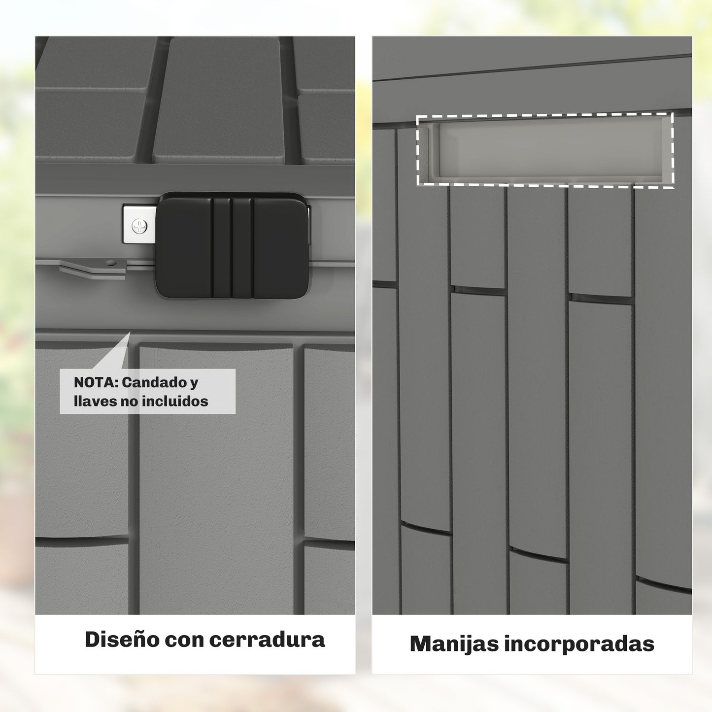 Outsunny Arcón Exterior 227l De Pp Con Cerradura Resistente Al Agua Anti-uv Gris_5