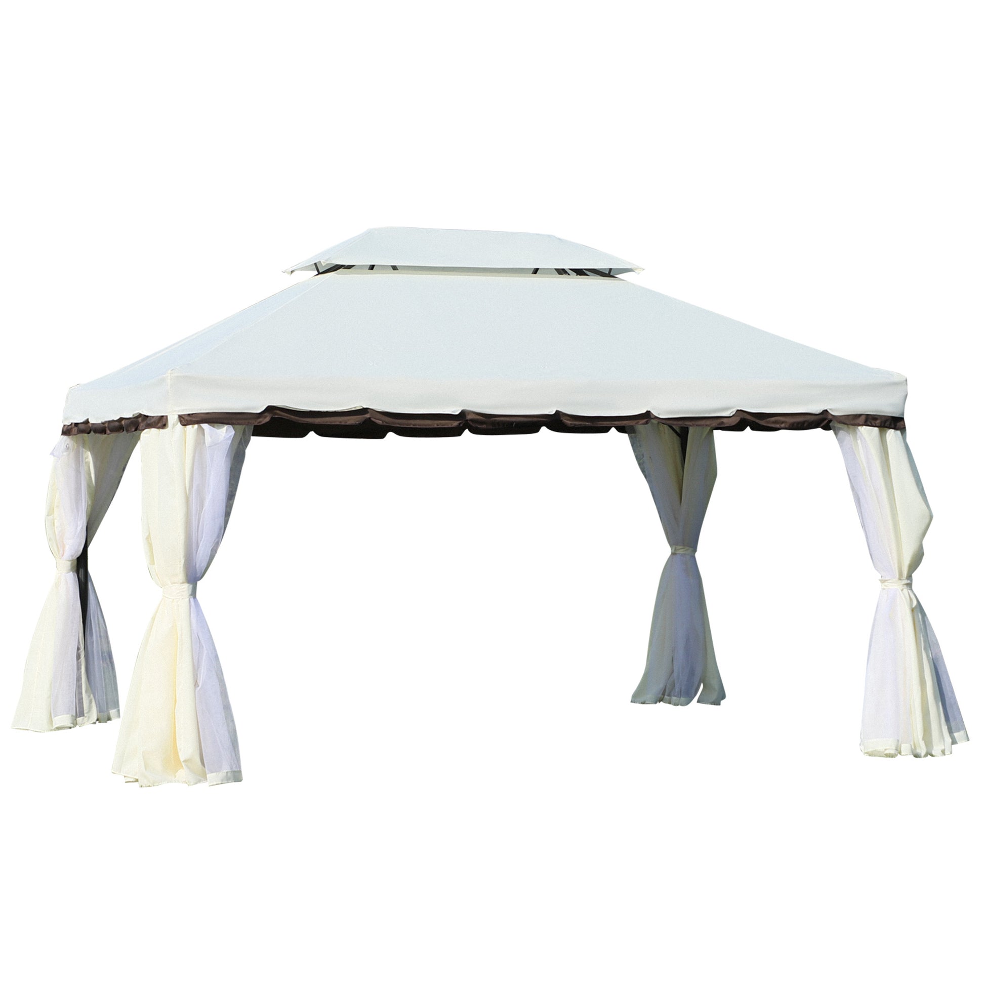 Outsunny Cenador De Jardín 4x3 M Con Doble Techo 4 Cortinas 4 Mosquiteras Blanco_0