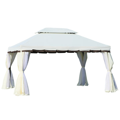 Outsunny Cenador De Jardín 4x3 M Con Doble Techo 4 Cortinas 4 Mosquiteras Blanco_0