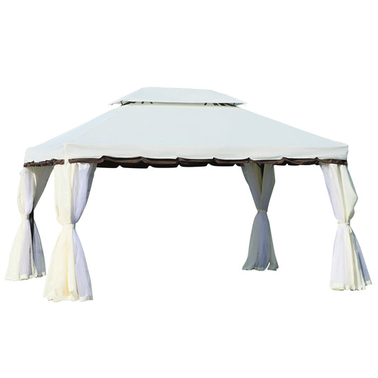 Outsunny Cenador De Jardín 4x3 M Con Doble Techo 4 Cortinas 4 Mosquiteras Blanco_0