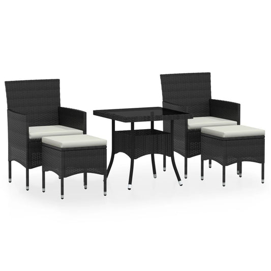 Vidaxl Set Comedor Jardín 5 Pzas Ratán Sintético Vidrio Templado Negro_0