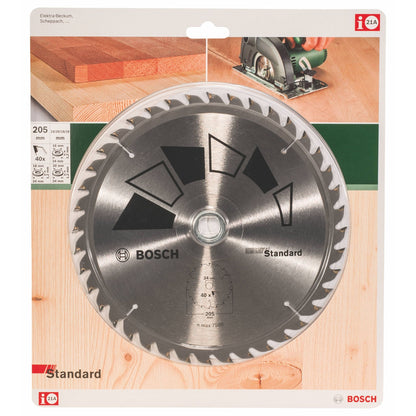 Lâmina de serra circular padrão Bosch 205 x 16/18/20/24 mm 40 dentes