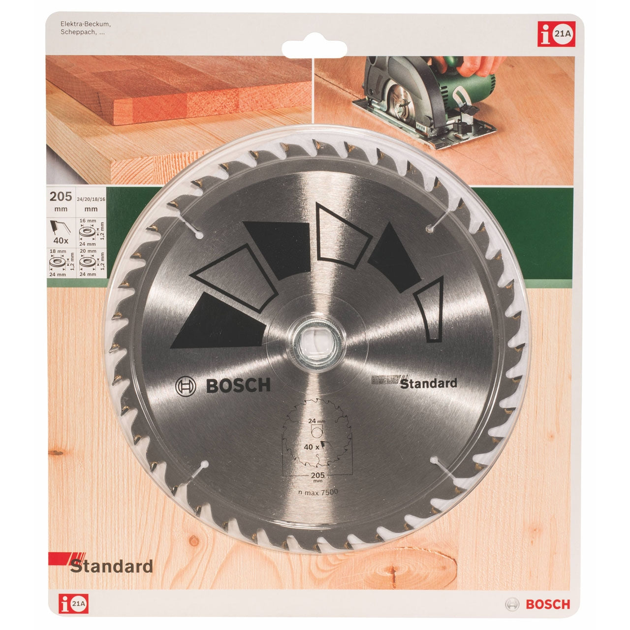 Lâmina de serra circular padrão Bosch 205 x 16/18/20/24 mm 40 dentes