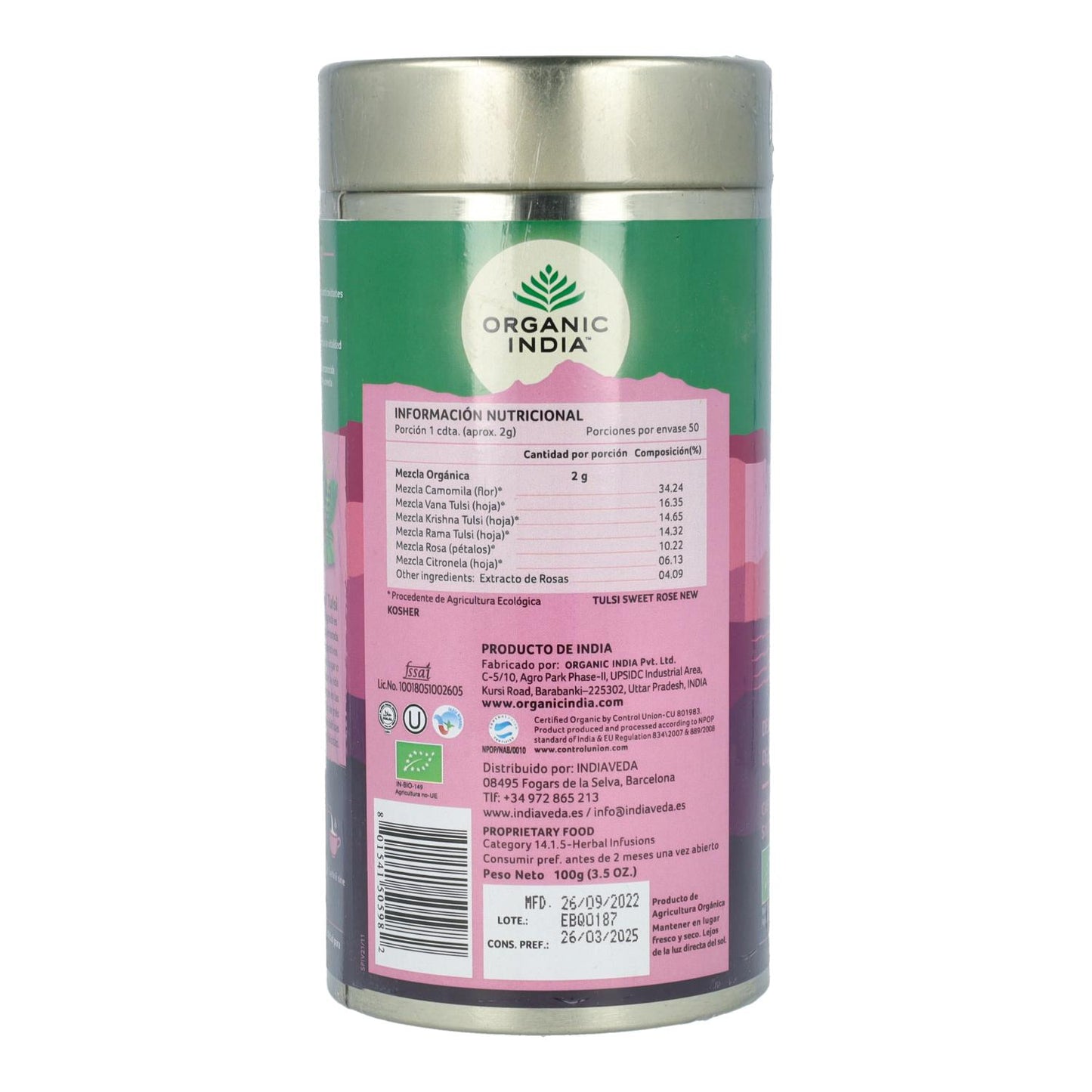 Tulsi Rosa Doce Biológica Índia 100g