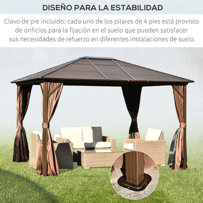 Outsunny Cenador Con Techo Carpa De Jardín Con Laterales Y Mosquitera Marrón_5