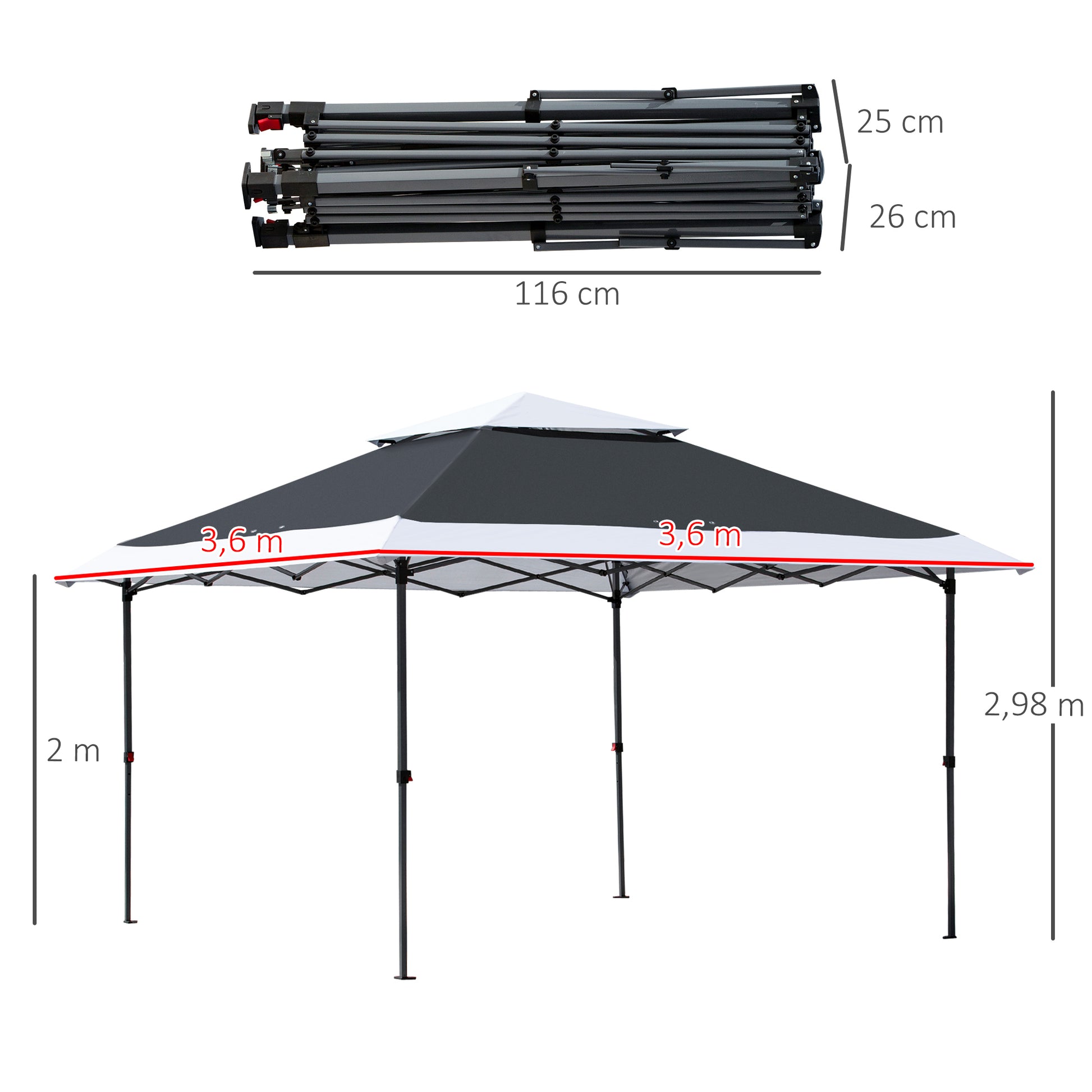 Outsunny Carpa Plegable 3,6x3,6 M Altura Ajustable Con Doble Techo Y Bolsa_2