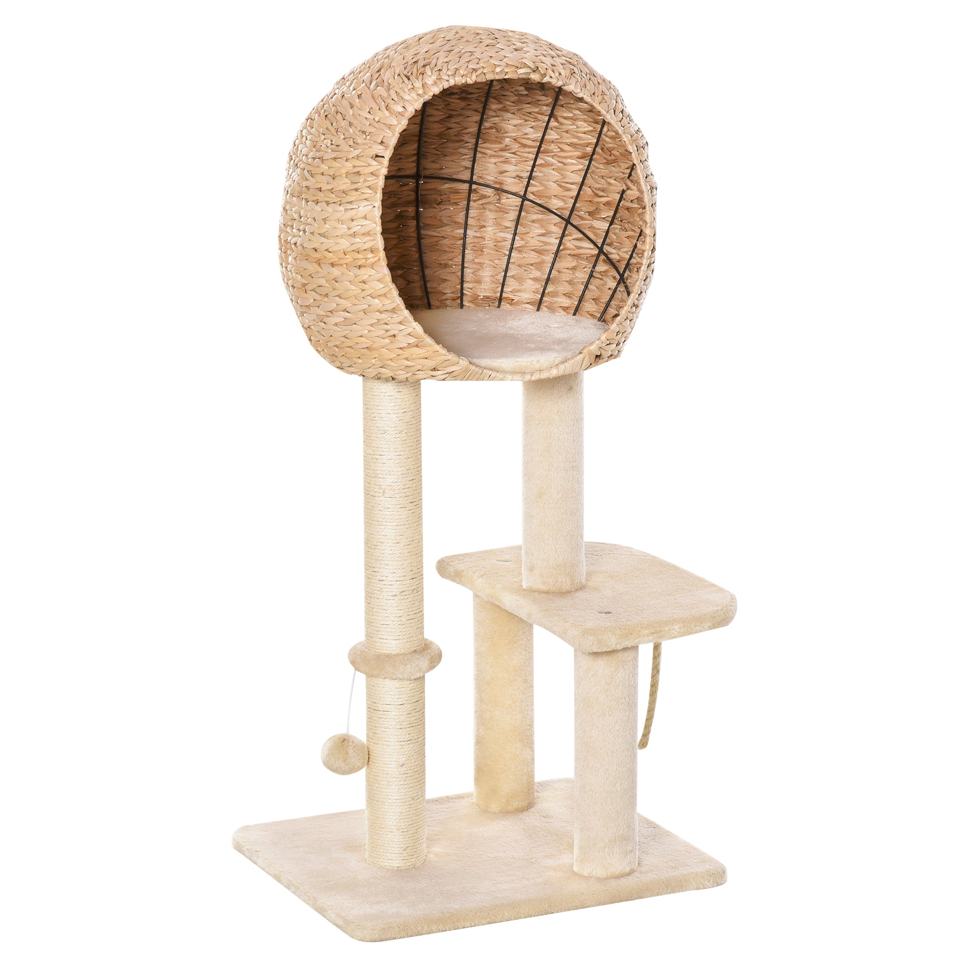 Pawhut Árbol Rascador De Gatos Caseta Bola Y Cuerda De Juego Poste De Sisal_0