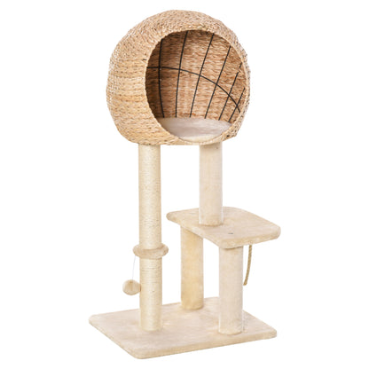 Pawhut Árbol Rascador De Gatos Caseta Bola Y Cuerda De Juego Poste De Sisal_0