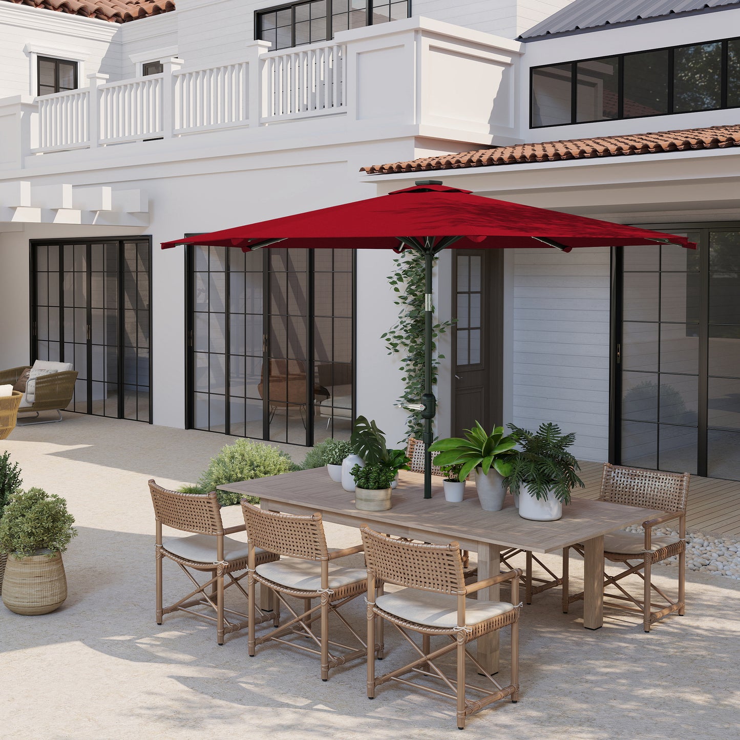 Outsunny Sombrilla Terraza Exterior Ø292x252 Cm Con Inclinación Ajustable Rojo_4