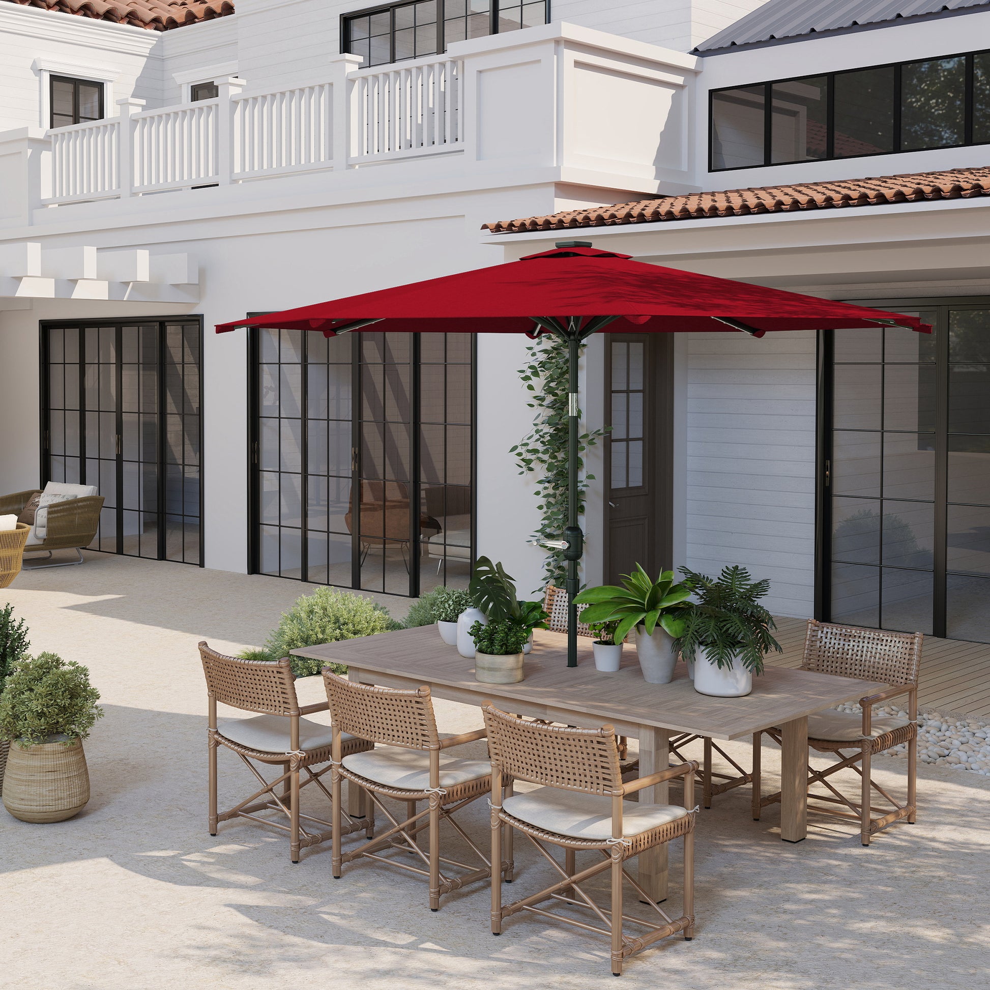 Outsunny Sombrilla Terraza Exterior Ø292x252 Cm Con Inclinación Ajustable Rojo_4