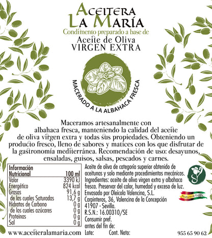 Aceite De Oliva Virgen Extra Macerado A La Albahaca 100 Ml Cristal_1