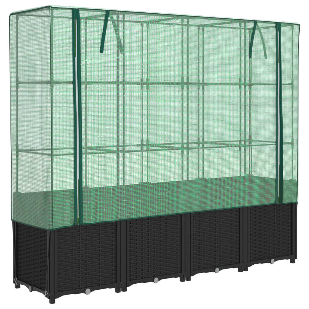 Jardinera Elevada Con Cubierta De Invernadero Aspecto Ratán 160x40x153 Cm_0