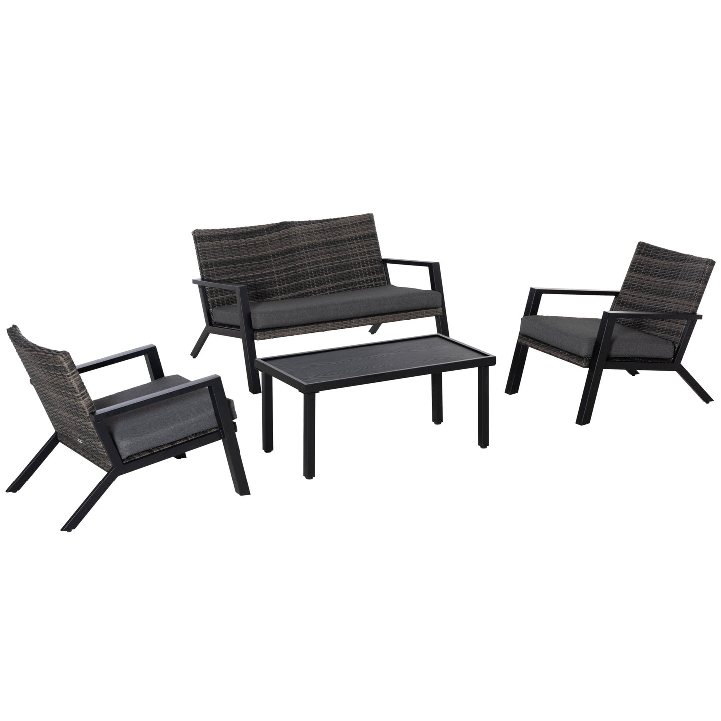 Outsunny Conjunto De Muebles De Jardín De Ratán 4 Piezas Con Sofás Y Mesa Negro_0