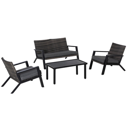 Outsunny Conjunto De Muebles De Jardín De Ratán 4 Piezas Con Sofás Y Mesa Negro_0