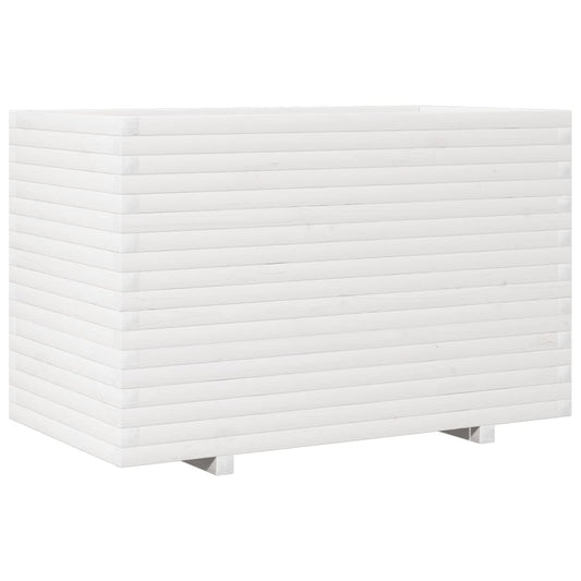 Jardinera De Madera Maciza De Pino Blanca 110x60x72 Cm_0