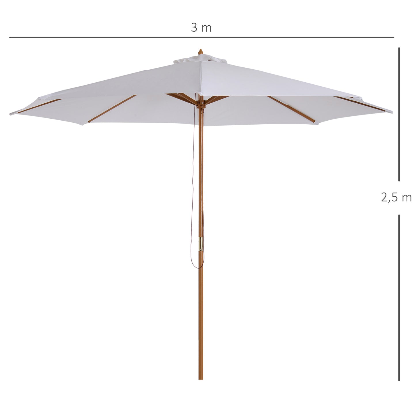 Outsunny Sombrilla Jardín Ø300x250 Cm Con Techo Ventilado Y Poste Madera Blanco_2