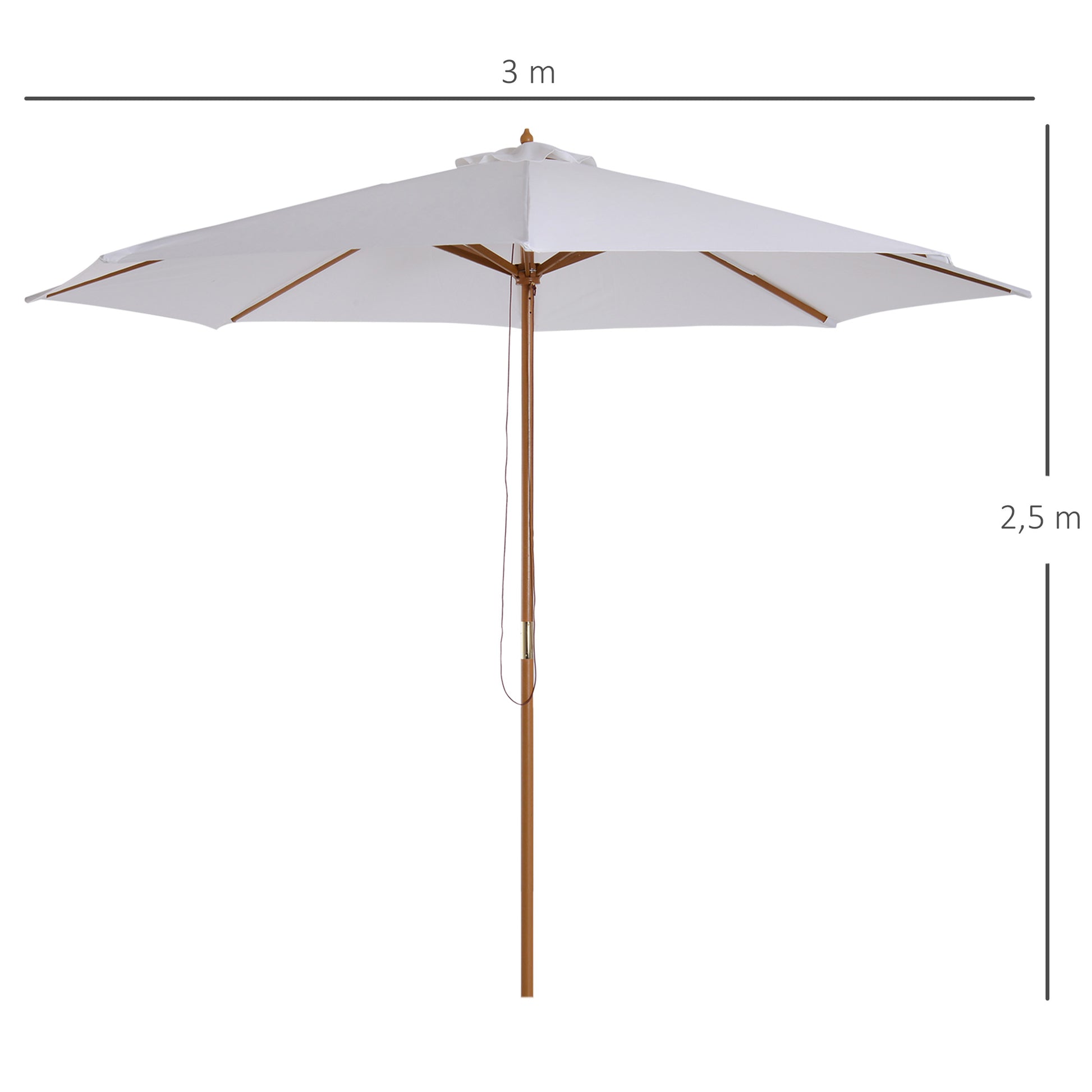 Outsunny Sombrilla Jardín Ø300x250 Cm Con Techo Ventilado Y Poste Madera Blanco_2