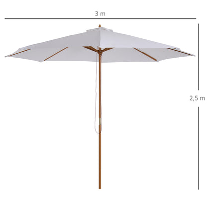 Outsunny Sombrilla Jardín Ø300x250 Cm Con Techo Ventilado Y Poste Madera Blanco_2