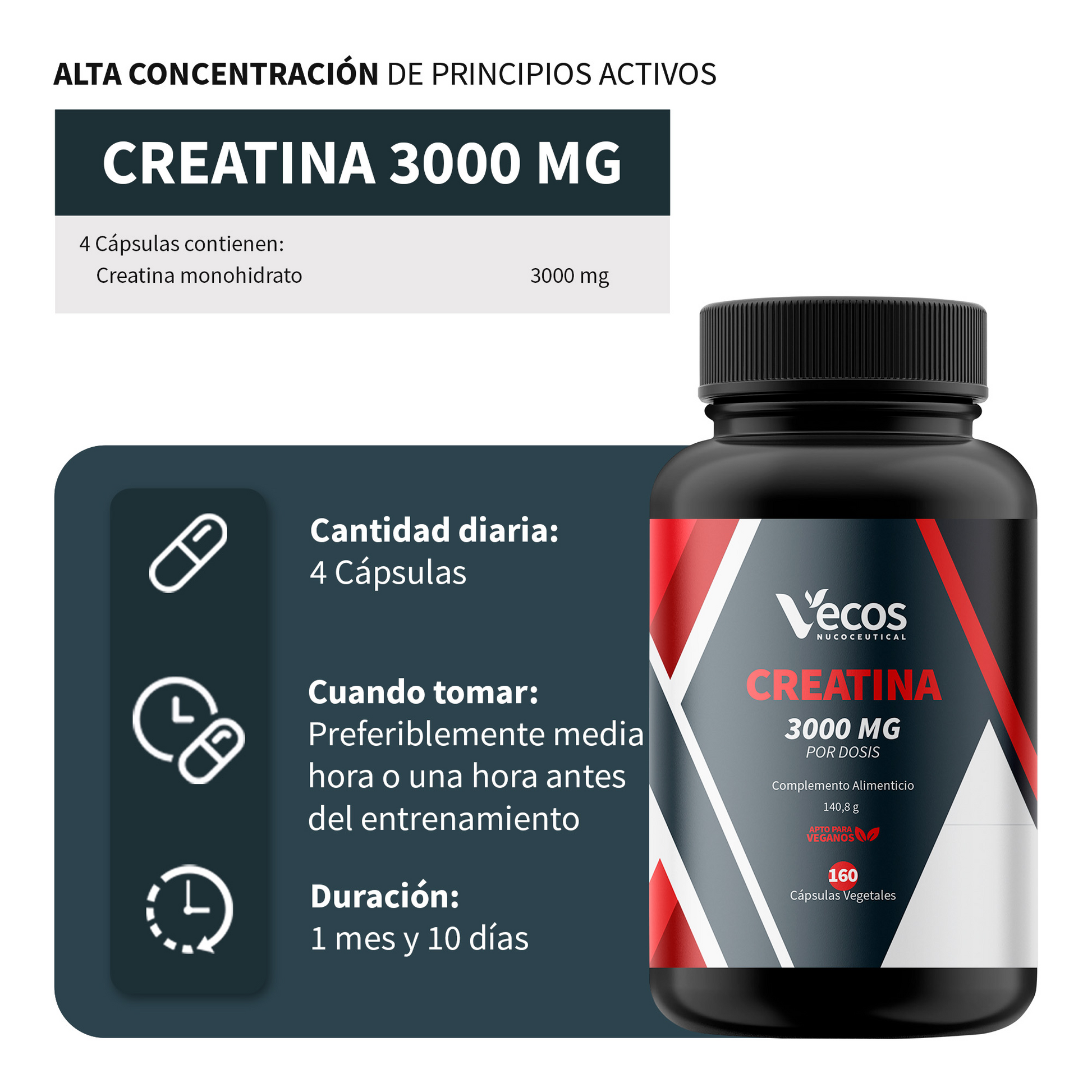 Creatina Monohidrato 3000 mg VECOS (150 comprimidos) | Fuerza, masa muscular y recuperación | 1 g por comprimido_2