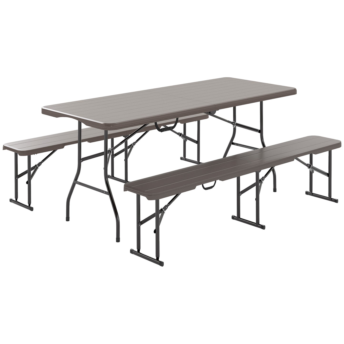 Outsunny Conjunto De Camping Plegable 3 Piezas Mesa Plegable Camping Con Bancos_0