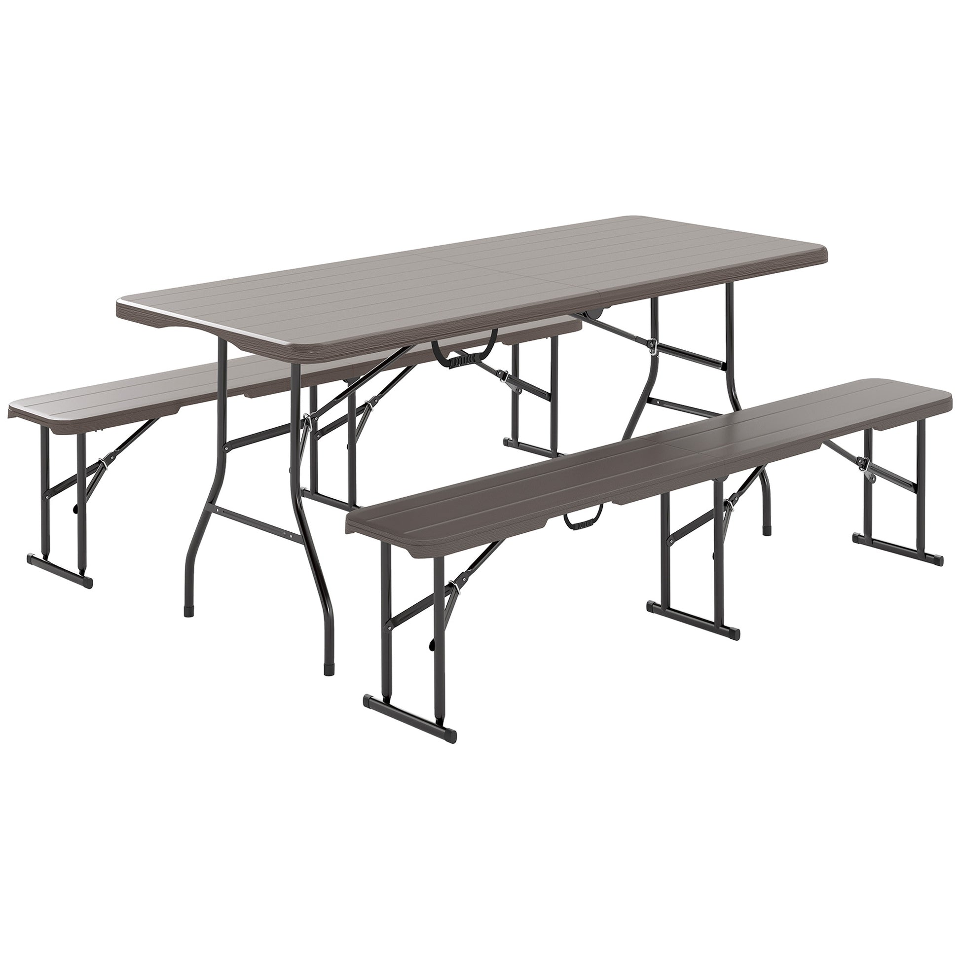 Outsunny Conjunto De Camping Plegable 3 Piezas Mesa Plegable Camping Con Bancos_0
