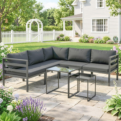 Outsunny Conjunto De Muebles De Jardín 7 Piezas Con Cojines Gris_1