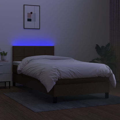 Cama Box Spring Colchón Y Luces Led Tela Marrón Oscuro 80x200cm / Vetonek_4