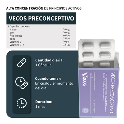 Preconceptivo Vecos 30 Cápsulas | Preparación Para El Embarazo | Ácido Fólico, Hierro Y Dha_2