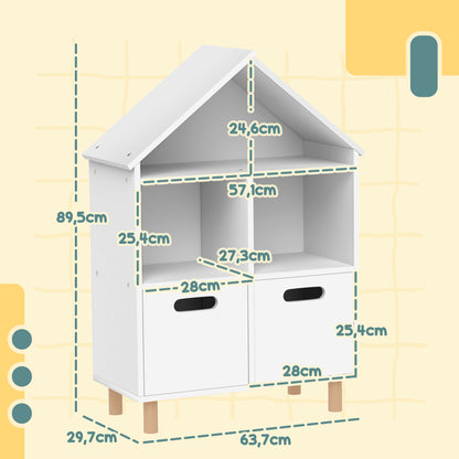 Aiyaplay Librería Infantil 3 Niveles Forma Casa Con 3 Estantes 2 Armarios Blanco_2