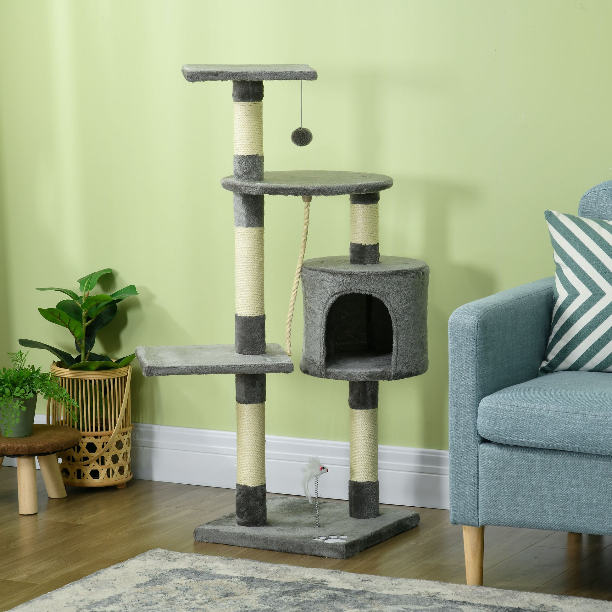 Pawhut Rascador Para Gatos Altura 116cm Con Postes De Sisal Cueva Y Plataformas_1