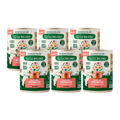 Embalagem de 6 unidades de ensopado de salmão e porco Wild Balance Fisherman's para cães 400 g