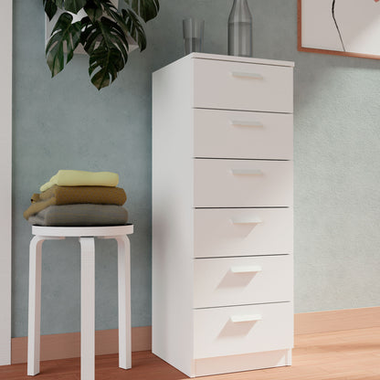 Cajonera Dormitorio Sinfonier Alto, Cómoda 6 Cajones, 110x40x40 Cm (alto X Ancho X Profundo), Briebe, Nova, Blanco_1
