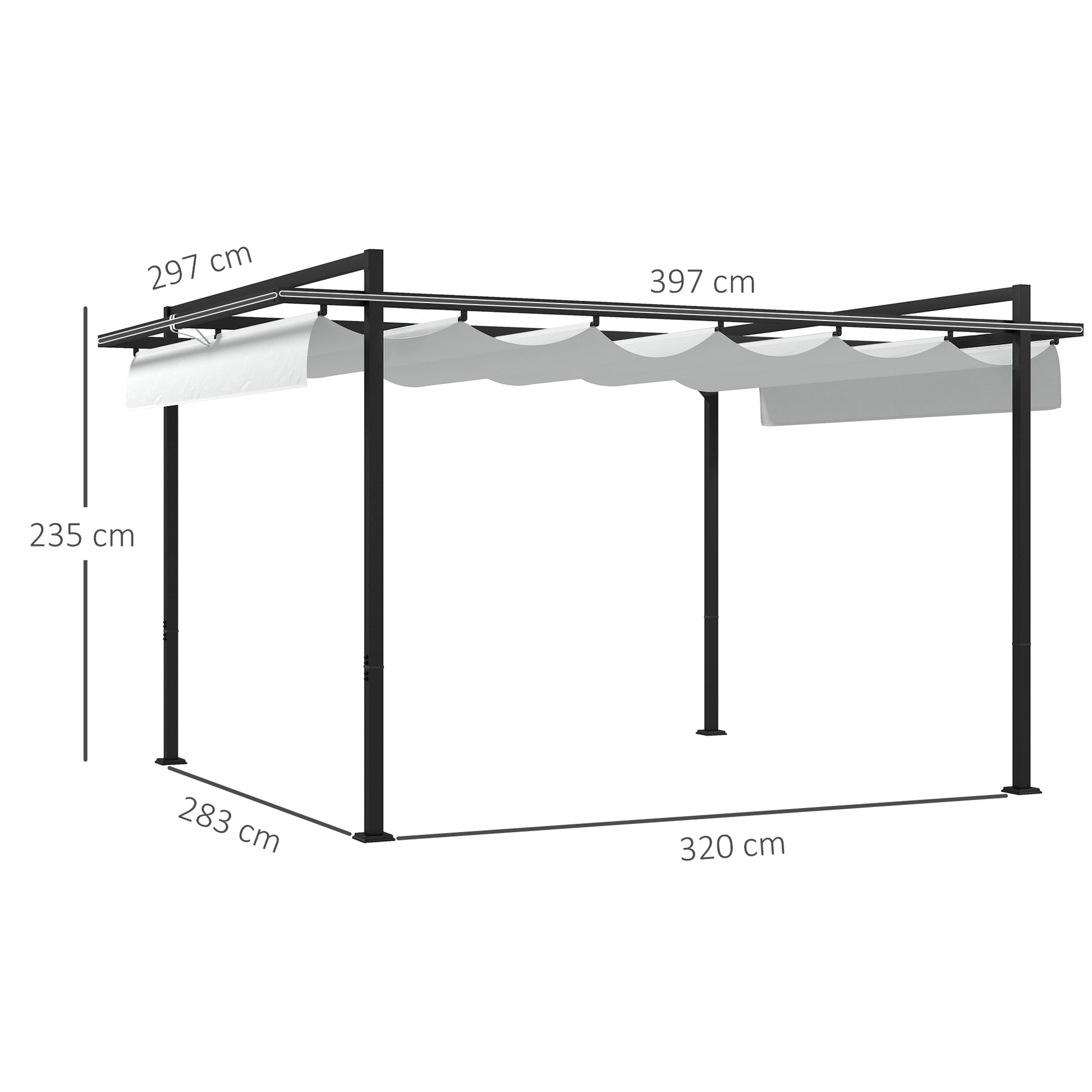 Outsunny Pérgola 3x4 M Con Techo Retráctil De Poliéster Blanco Y Gris Oscuro_2