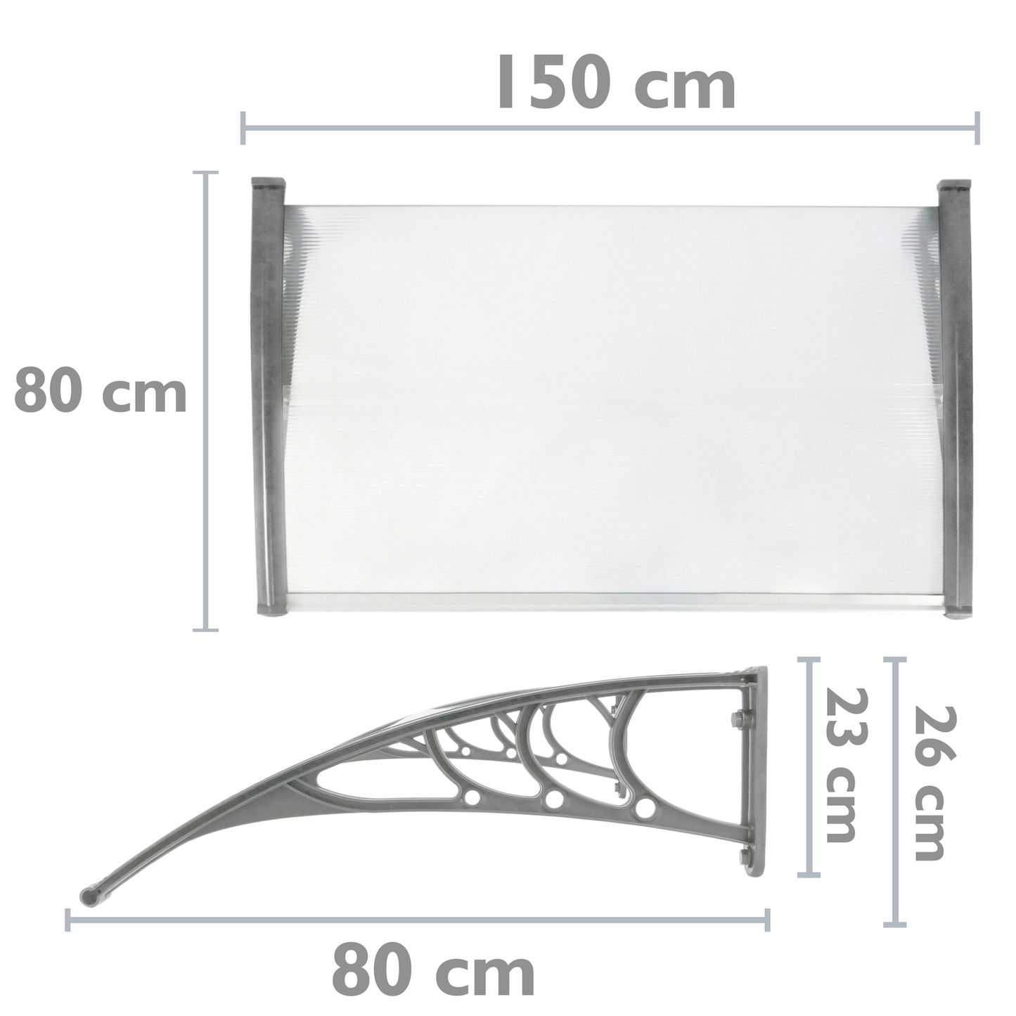 Tejadillo De Protección 150x80cm Marquesina Para Puertas Y Ventanas Gris_1