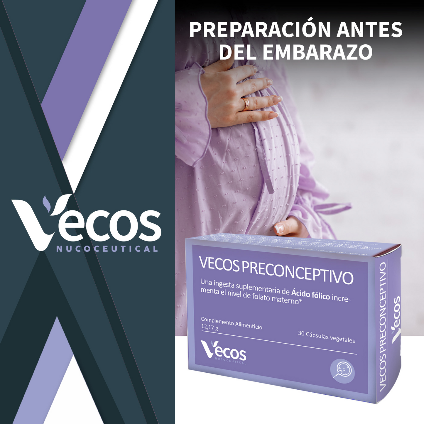 Preconceptivo Vecos 30 Cápsulas | Preparación Para El Embarazo | Ácido Fólico, Hierro Y Dha_1