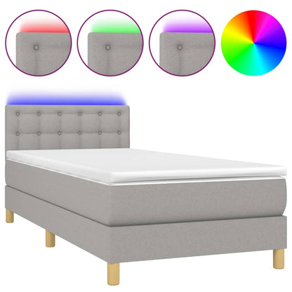 Cama Box Spring Con Colchón Tela Y Led Gris Claro 100x200 Cm / Vetonek_3