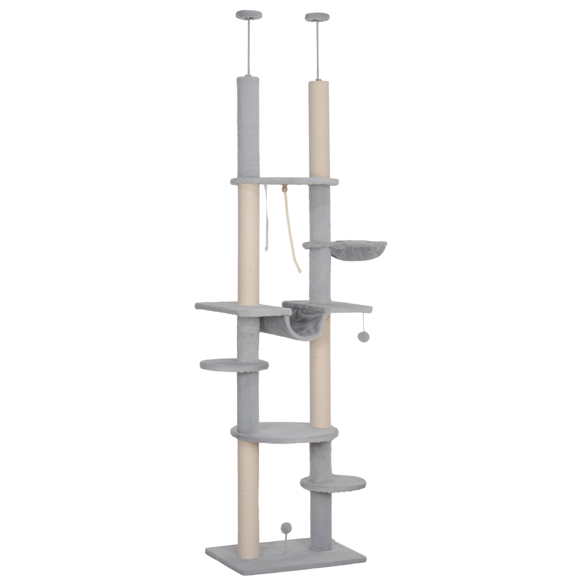 Pawhut Árbol Para Gatos De Suelo A Techo Con Altura Ajustable 225-255 Cm Gris_0