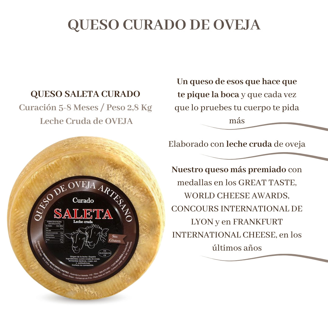 Saleta® Queso Curado Entero De Oveja (2,8 Kg) | Elaboración Artesana Quesos De La Mancha_1