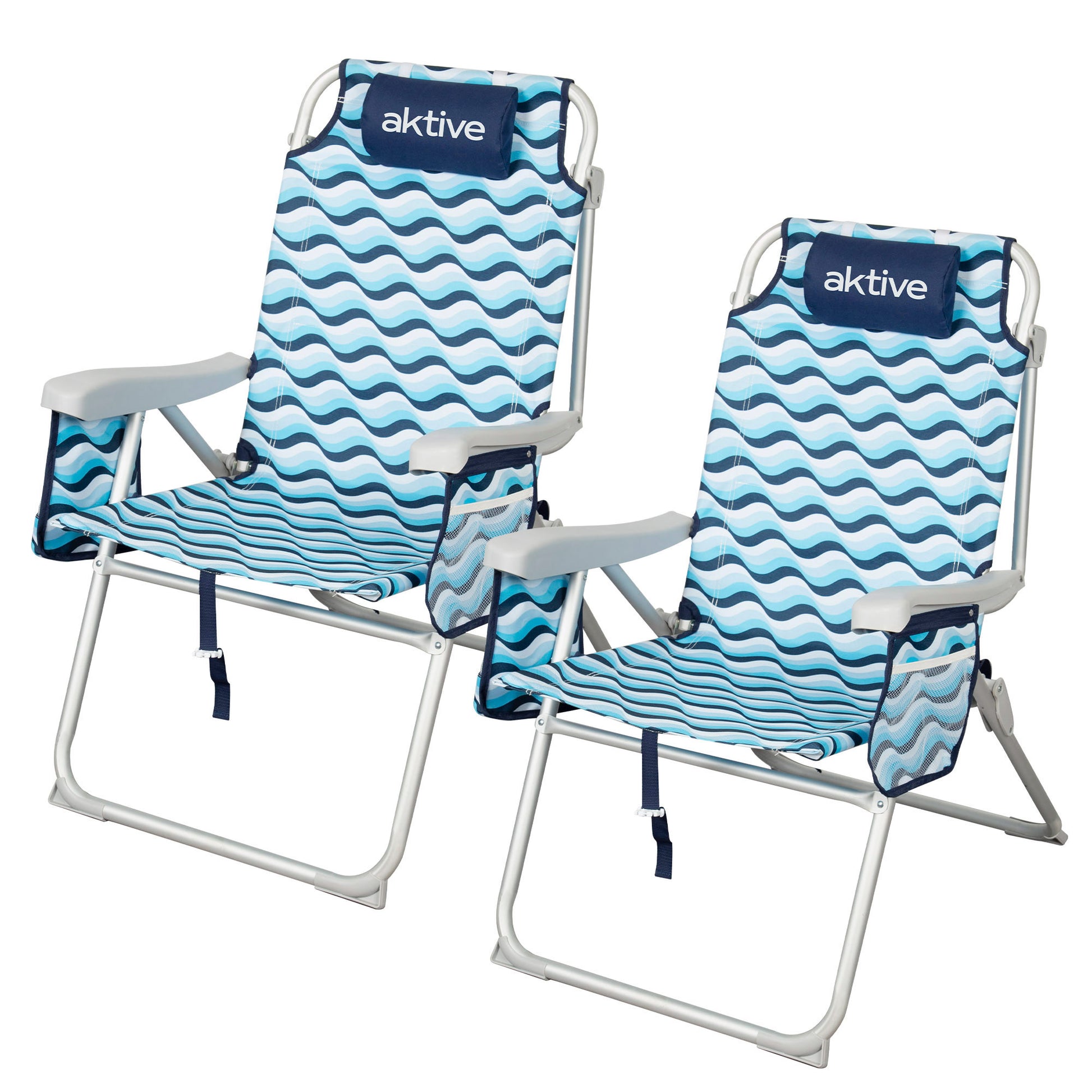 Aktive Pack 2 Sillas Plegables Playa Xl 48x78x95 Cm Aruba 5 Posiciones Con Asas Mochila_0